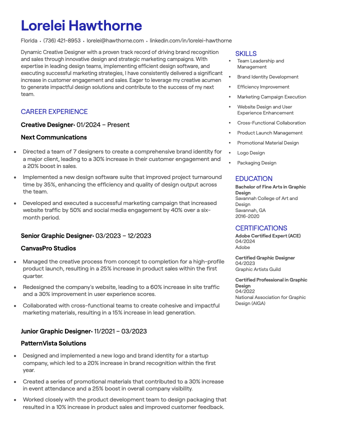 Creative Designer CV example