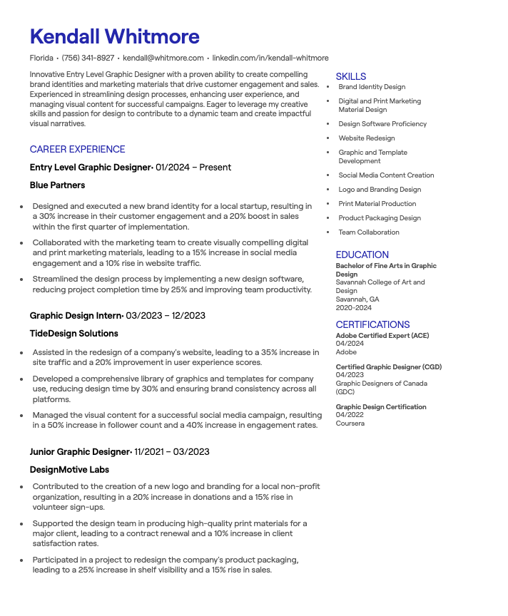 Entry Level Graphic Designer CV example