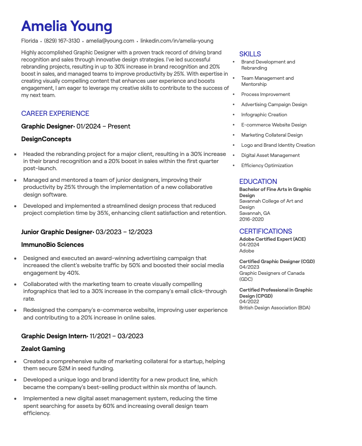 Graphic Designer CV example