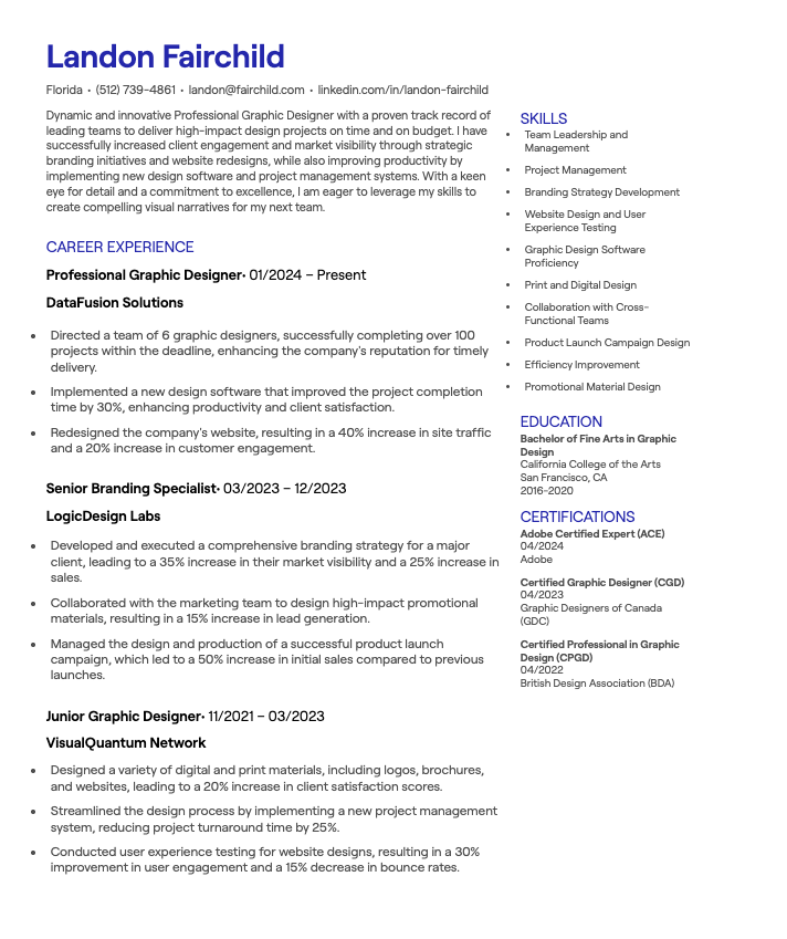 Professional Graphic Designer CV example